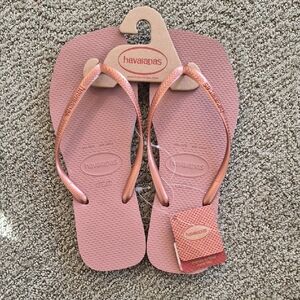 Havaianas Slim Flip Flops in Blush Pink with Metallic Pink Straps